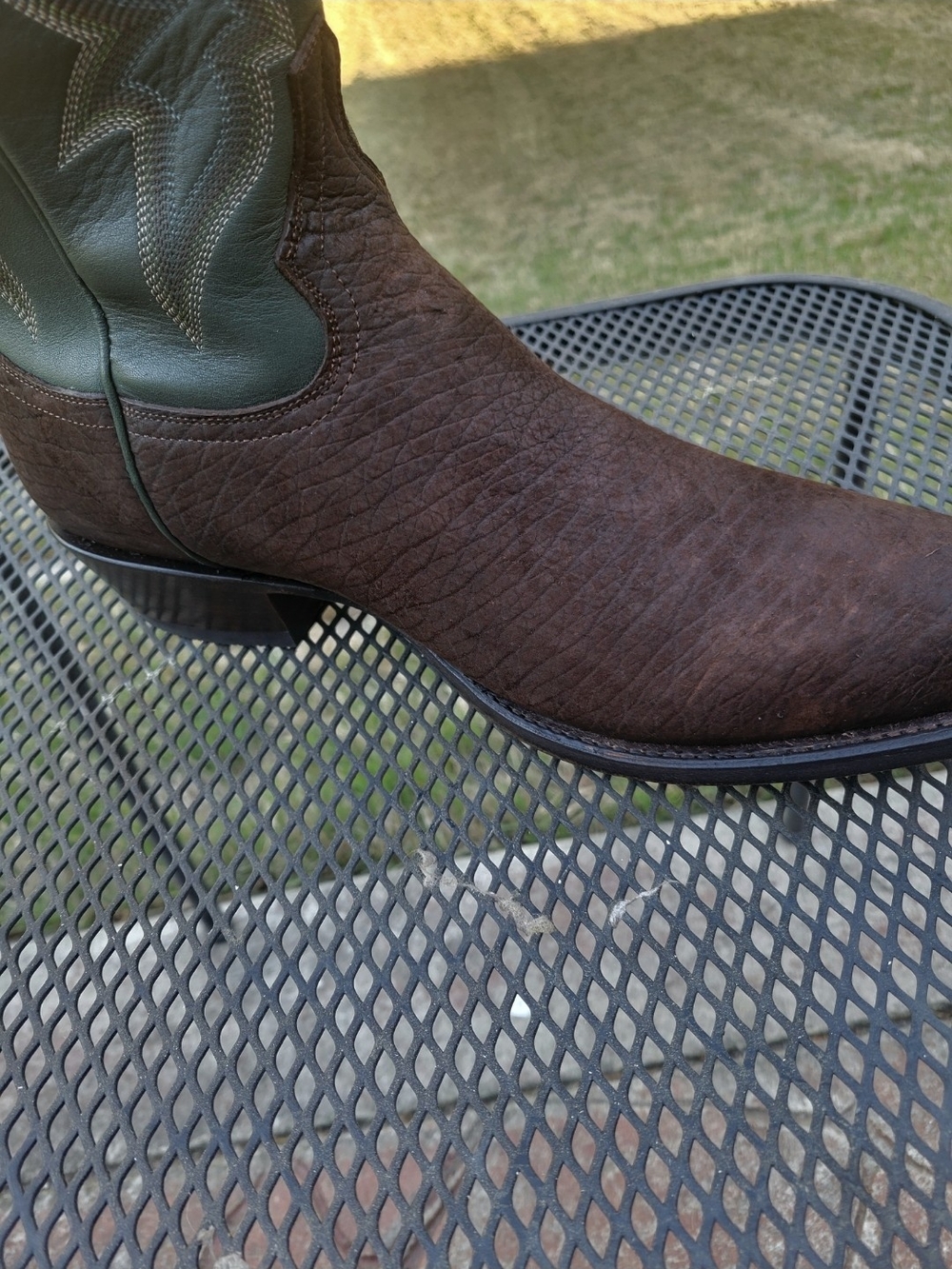 Lagrage Leather Hippo Men's  Cowboy Boots with Green Shaft Accents. - Picture 4 of 12